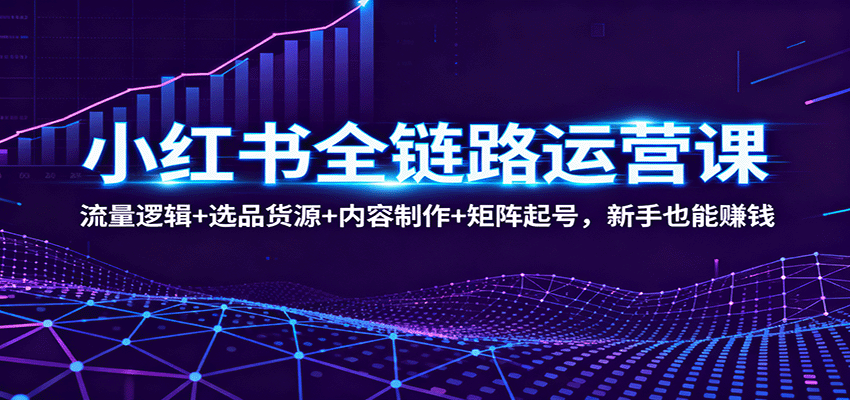 小红书全链路运营课：流量逻辑+选品货源+内容制作+矩阵起号，新手也能赚钱-柚子网创