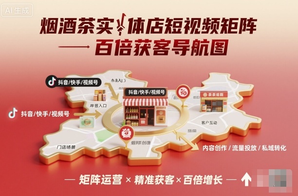 烟酒茶实体店短视频矩阵百倍获客导航图-柚子网创
