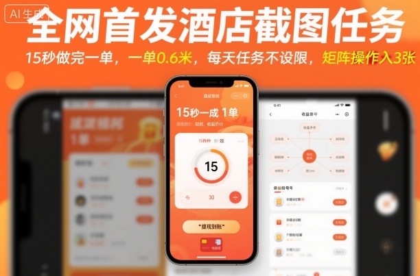 全网首发酒店截图任务，15秒做完一单，一单0.6米，每天任务不设限，矩阵操作日入3张【揭秘】-柚子网创