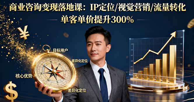 商业咨询变现落地课：IP定位/视觉营销/流量转化，单客单价提升300%-柚子网创