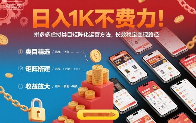 日入1K不费力！拼多多虚拟类目矩阵化运营方法，长效稳定变现路径-柚子网创