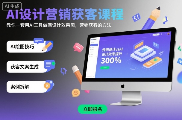 AI设计营销获客课程，教你一套用AI工具做画设计效果图，营销获客的方法-柚子网创