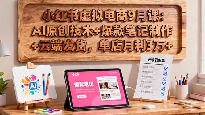 小红书虚拟电商9月课：AI原创技术+爆款笔记制作+云端发货，单店月利3万+-柚子网创