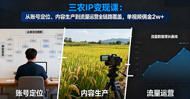 三农IP变现课：从账号定位、内容生产到流量运营全链路覆盖，单视频佣金2w+-柚子网创