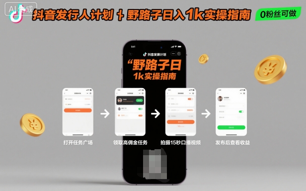 抖音发行人计划全新野路子玩法，随时随地，只要有手机，就能操作，日入1k+【揭秘】-柚子网创