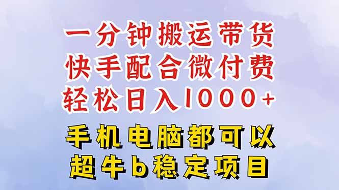 快手黑科技一分钟搬运带货，一刀不剪过原创，微付费投流玩法，轻松日入…-柚子网创