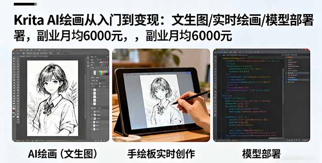 Krita AI绘画从入门到变现：文生图/实时绘画/模型部署，副业月均6000元-柚子网创