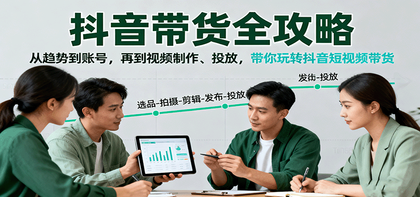 抖音带货全攻略：从趋势到账号，再到视频制作、投放，带你玩转抖音短视频带货-柚子网创