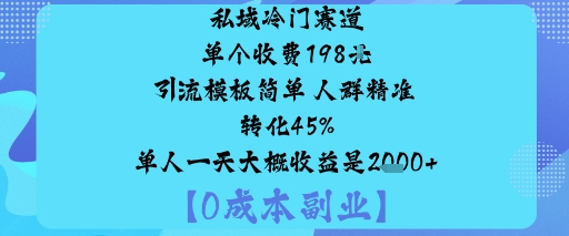 私域冷门赛道:单个收费198米引流模板简单人群精准转化45%单人一天大概收益是1k+-柚子网创