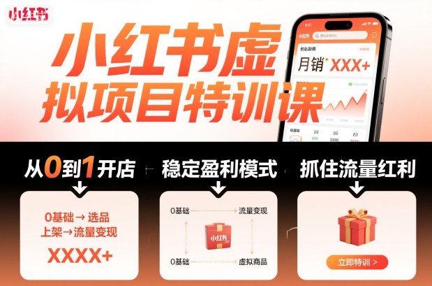 小红书虚拟项目特训课，帮你从0到1打造稳定盈利的店铺，抓住流量红利(更新9月)-柚子网创