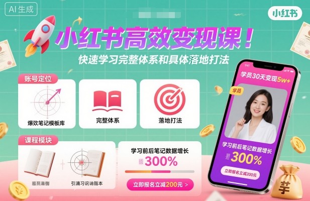 小红书高效变现课，快速学习小红书完整体系和具体落地打法-柚子网创