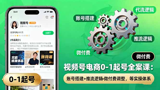 视频号电商0-1起号全案课：账号搭建+推流逻辑+微付费调整，等实操体系-柚子网创