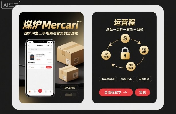 煤炉Mercari国外闲鱼二手电商运营实战全流程，仿品高利润，简单上手，闷声搞钱-柚子网创